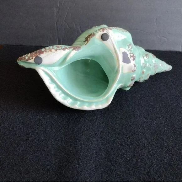 Ceramic Seashell Glazed Conch Shell Beach Ocean 10" Sea Green Sculpture Figurine